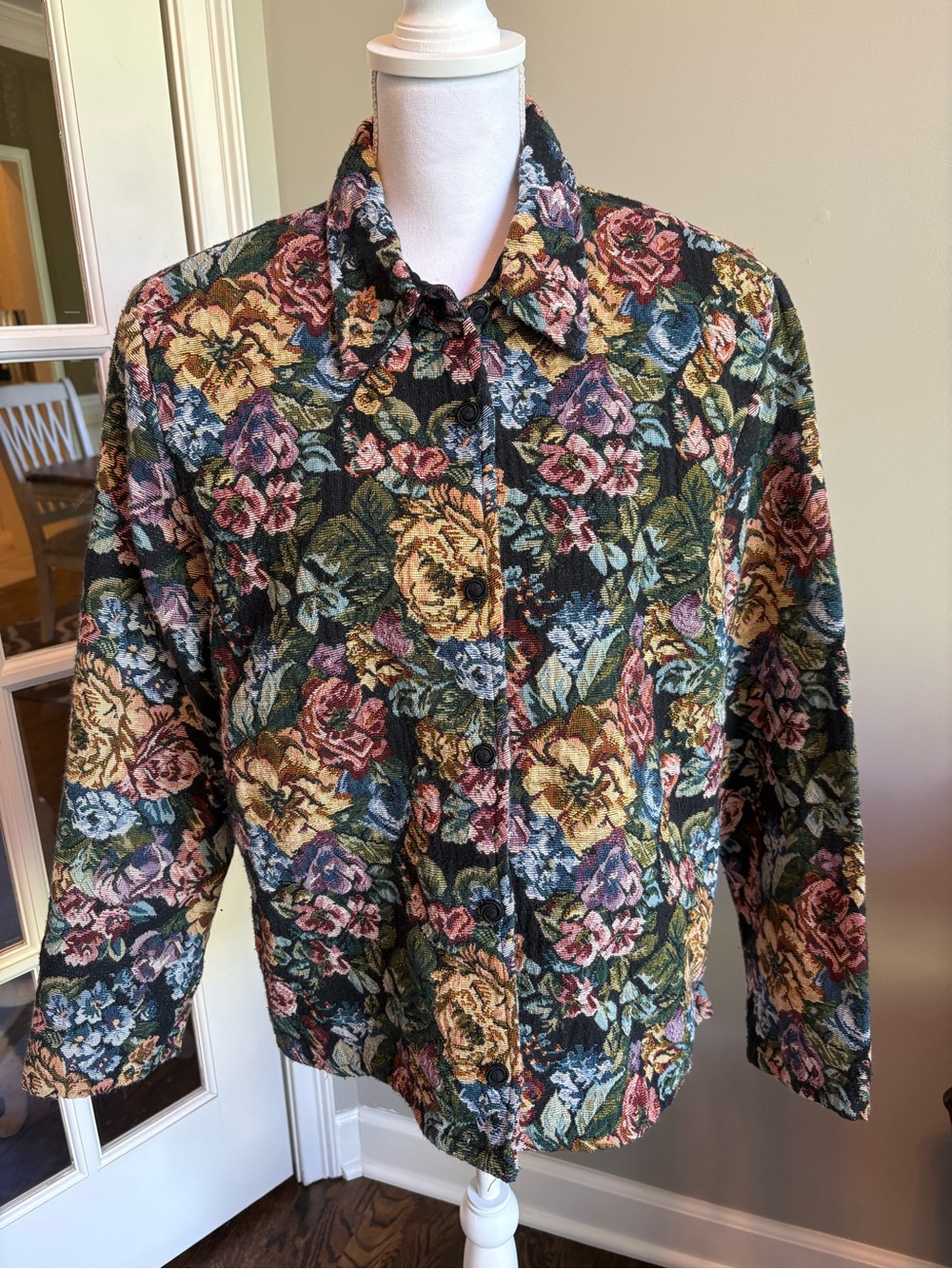 Lemon Grass Tapestry Floral Jacket Grandmacore Vintage XL Shoulder Pads